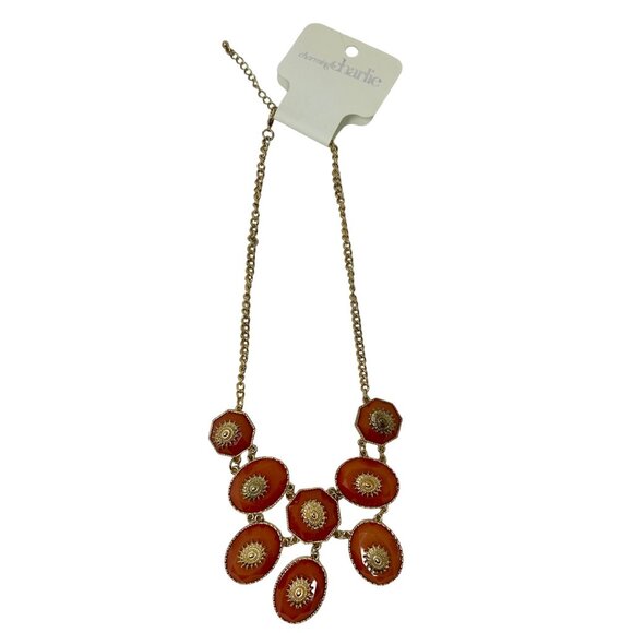 Vintage Charming Charlie Orange Acrylic Stones w/Gold Tone Accents & Chain - Picture 5 of 6